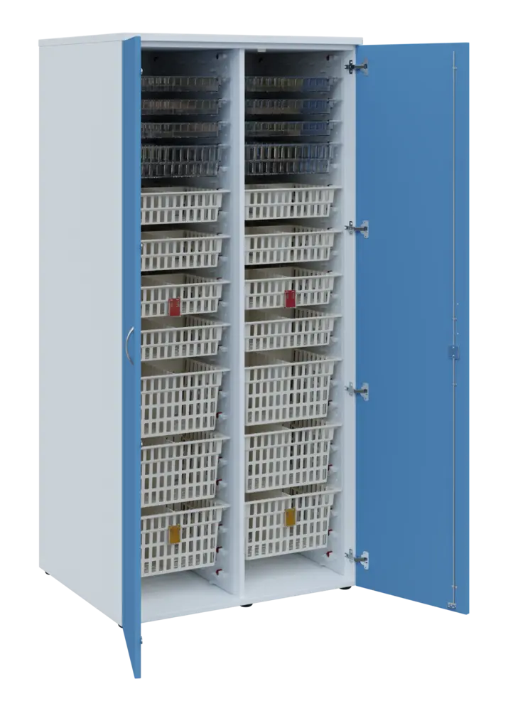 EUROMEDICA D - 90 skříň léková boxová, 2-dveřová, 1950x900x735, korpus bílý, dvířka pastelově modrá